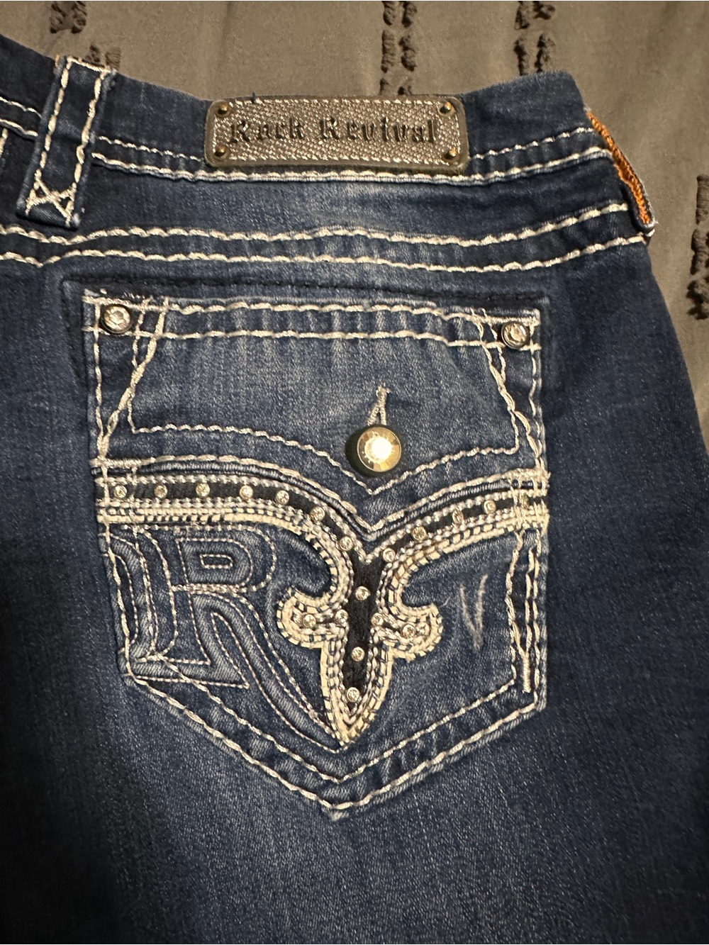 Rock Revival Women's Dark Indigo Easy Skinny Jeans with White Stitching - Picture 4 of 4
